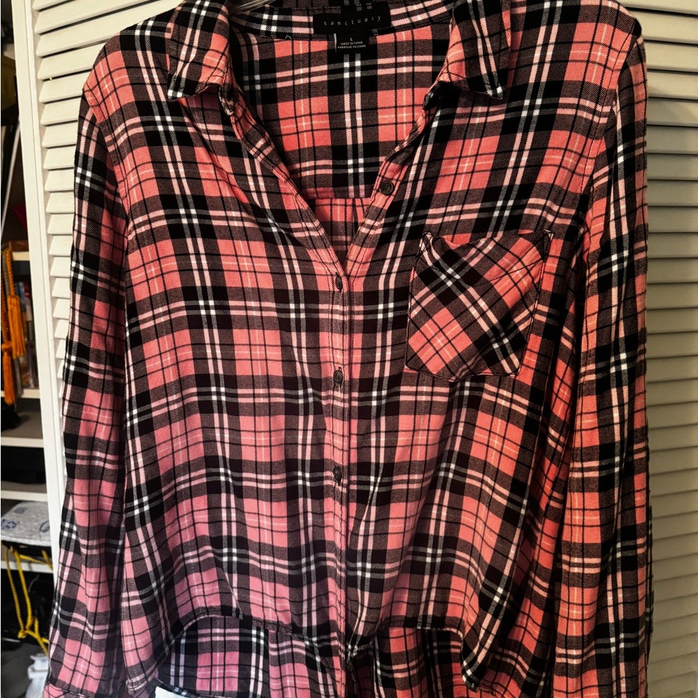 Sanctuary Pink and Black Plaid Button Down Shirt